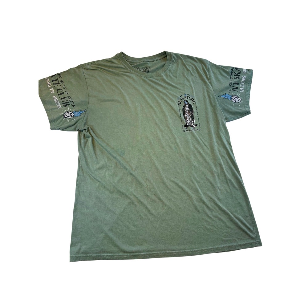 Fresh Laundry NY Skate Club Graphic T-Shirt Olive Green 2XL Streetwear Tee